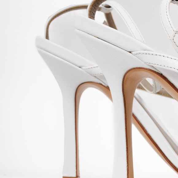 Bottega Veneta White Leather Stretch Strap Sandals - Picture 8 of 9